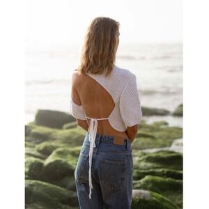 The Knotty Ones Lake Galve Linen Top Natural Cream Open Back Knit Small
